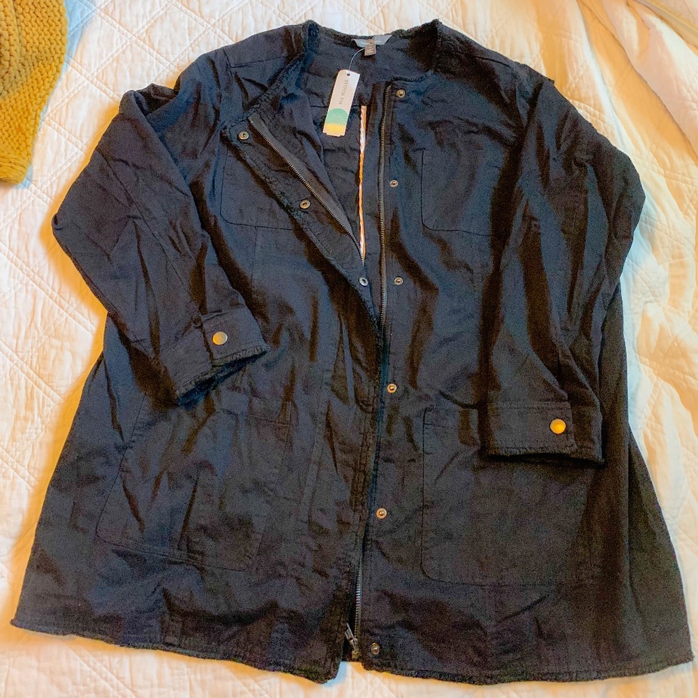 Stitch Fix Market & Spruce Chrissy Frayed Trim Cargo Jacket Black XXL